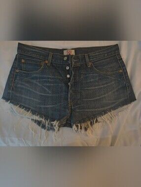 Levi's Dark Blue Women's Denim Cutoff Shorts with Frayed Hem